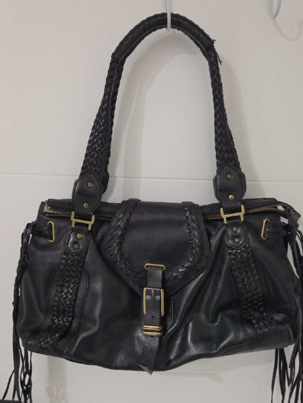 Cole Haan Village Weave Black Leather Shoulder Bag (As-Is / Wear) - Picture 6 of 16